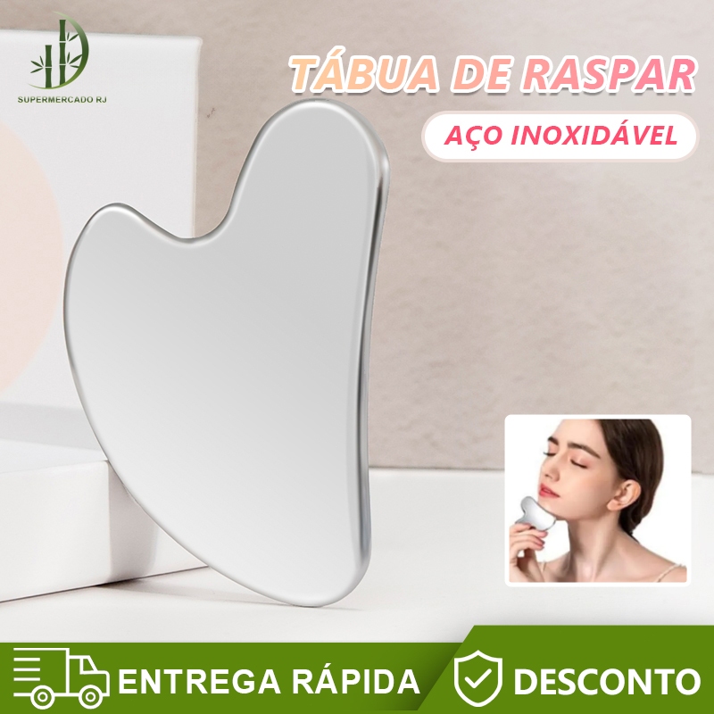 Placa Gua Sha Inox 95g – Massagem Facial, Skincare, Antirugas e Drenagem Linfática