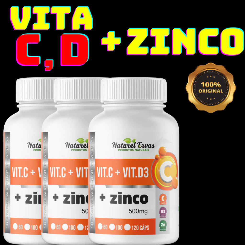 Suplemento Alimentar Zinco + Vitamina C + D3 120 Cápsulas 500mg
