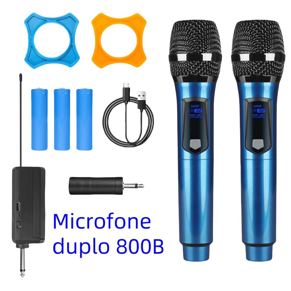 Kit 2 Microfones Sem Fio Profissional UHF com LED e Receptor de Alta Qualidade em Oferta na Shopee