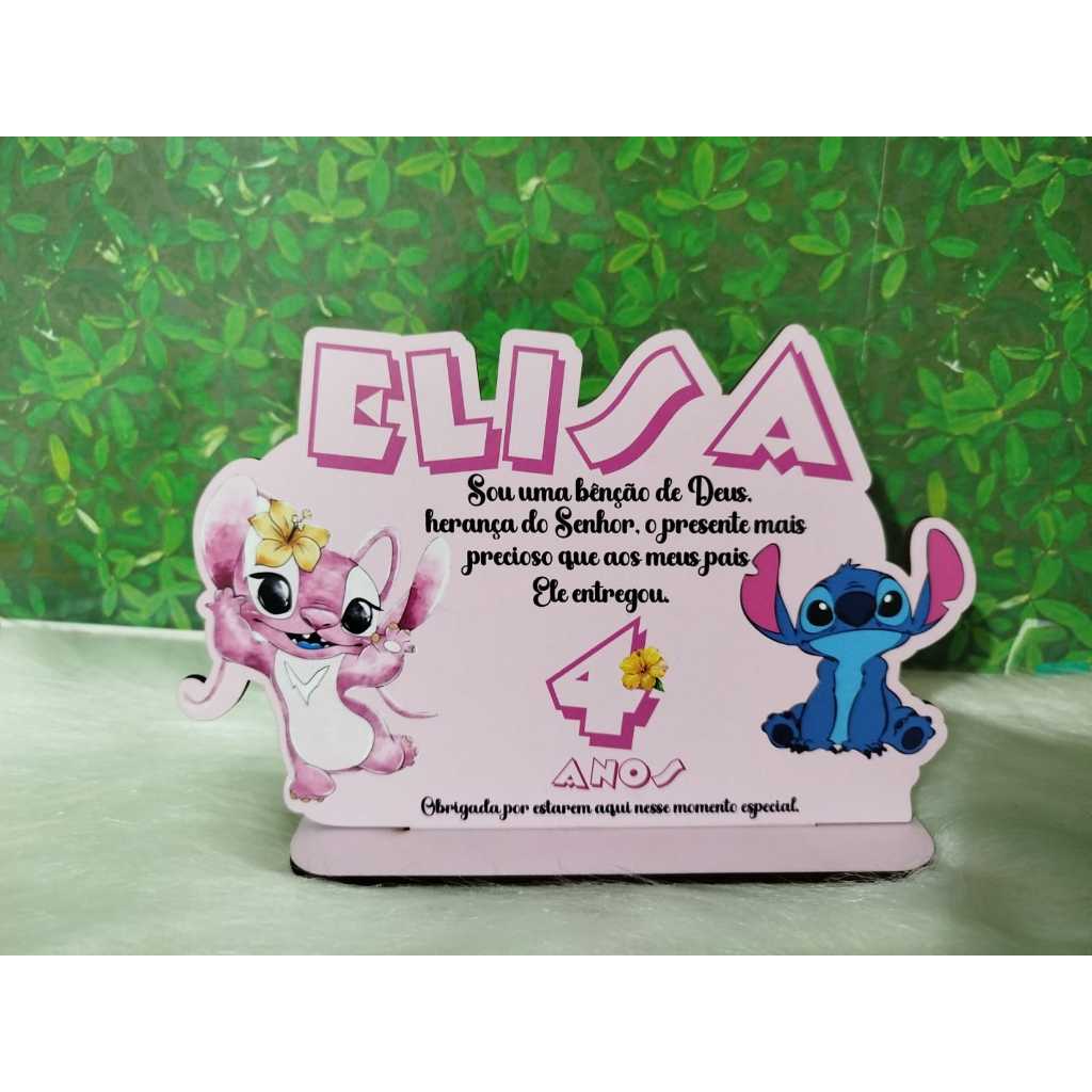 Centro de Mesa Personalizado em MDF Stitch e Angel – Lembrancinha Decoração para Festas Aniversario