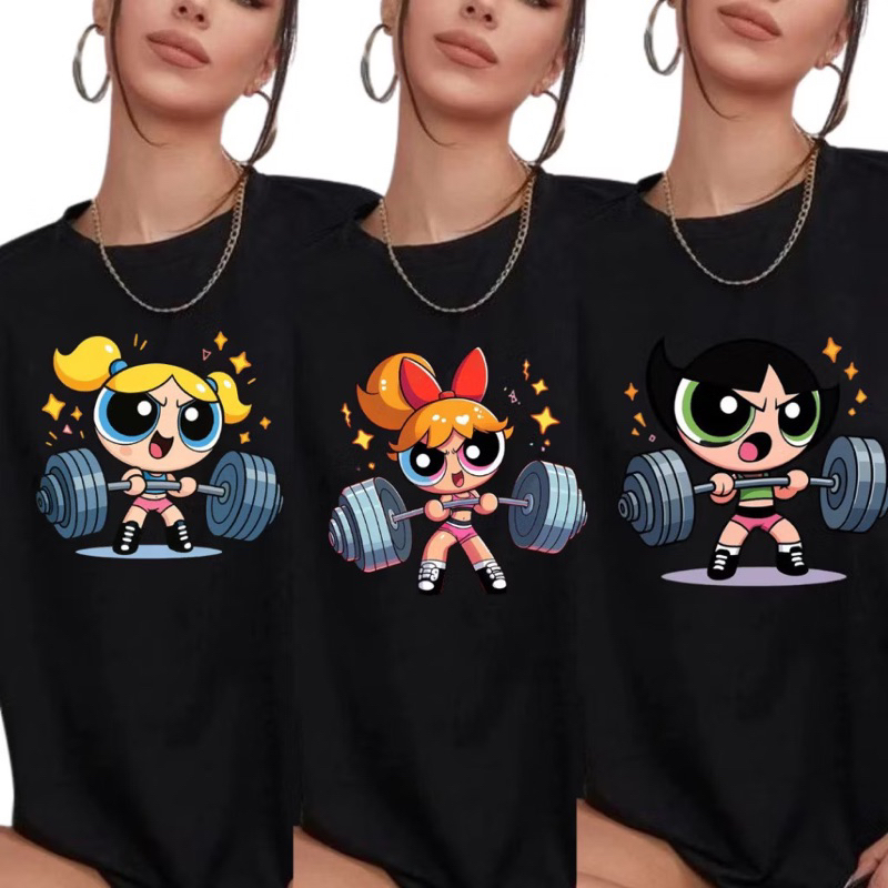 Kit com 3 Camiseta Feminina Preta 100% Algodão Academia Docinho Florzinha Lindinha Look Treino Confortavél