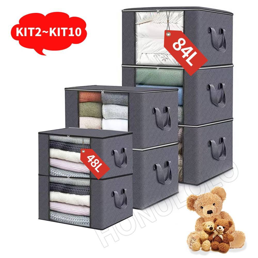 KIT2~KIT10 Caixa Saco Organizador Cobertor Casaco Guarda Roupa Ecológico Anti-Poeira Umidade Insetos Multiuso