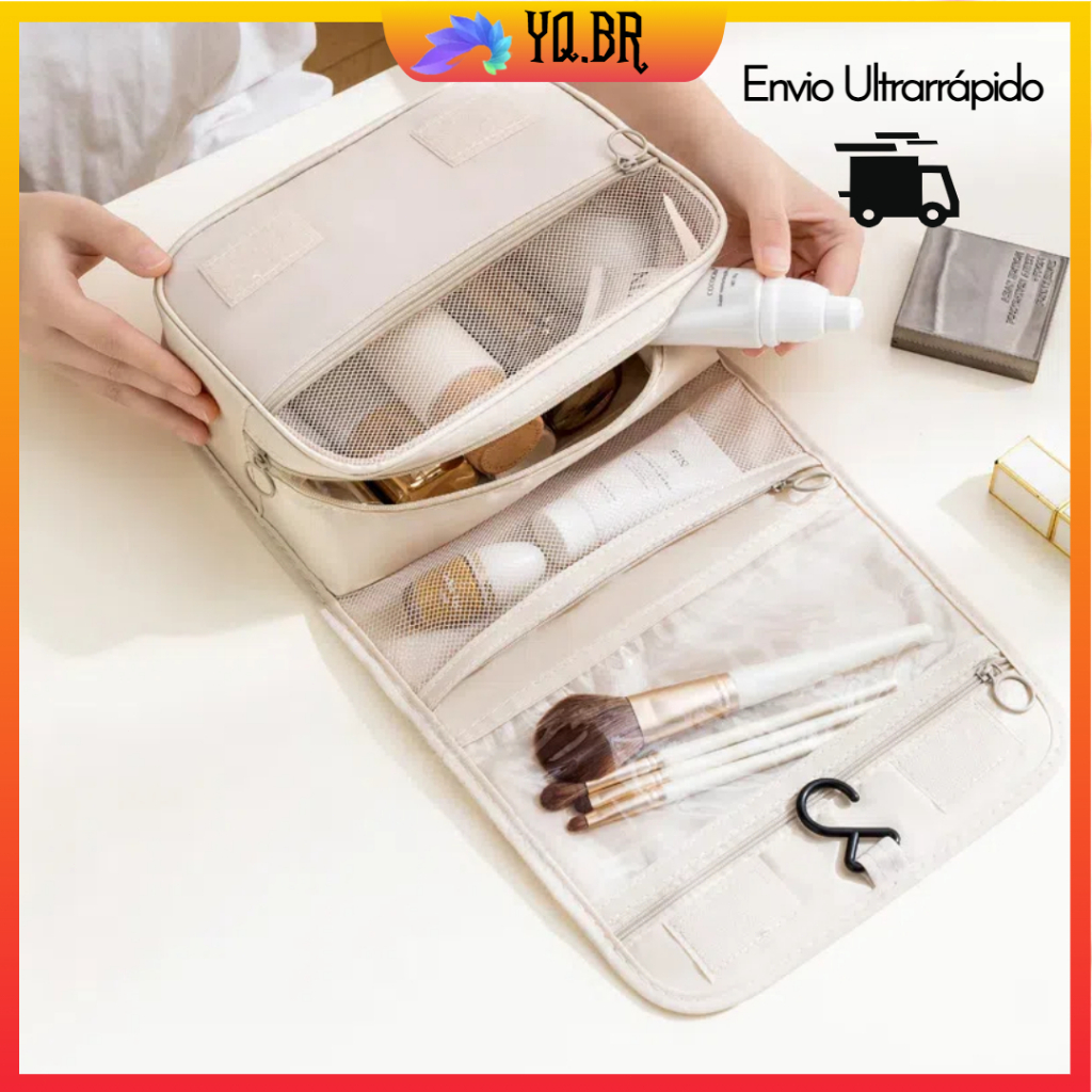Bolsa de Toalete com Gancho para Viagens - Portátil, Grande Capacidade e com Alça para Carregar à Mão