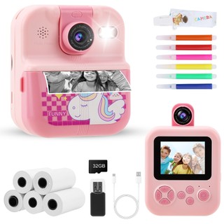 Câmera Infantil Impressão Instantânea Com App + Sd32gb Rosa