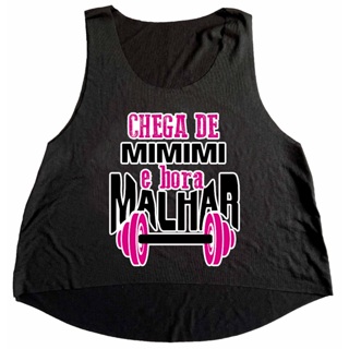 Cropped Preto Regata Camiseta Feminina Academia Chega de Mimimi e Bora Malhar em Oferta na Shopee