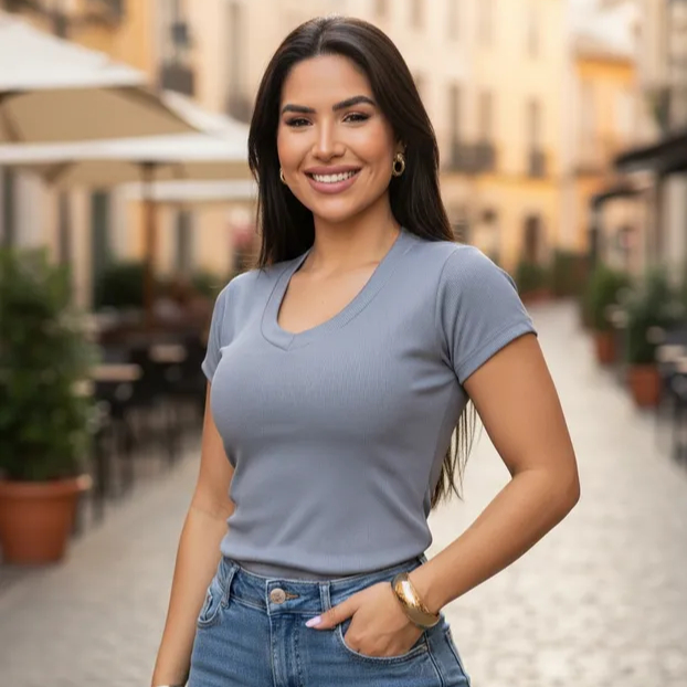 Blusa Feminina Manga Curta Canelada