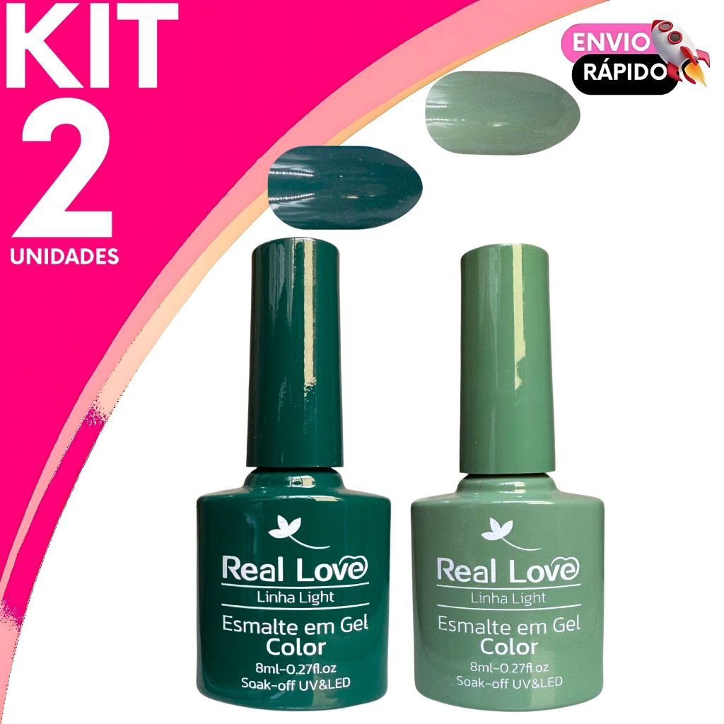 Esmalte em Gel Real Love Tons de Verde Linha Light Color - Secagem Rápida Cabine LED/UV