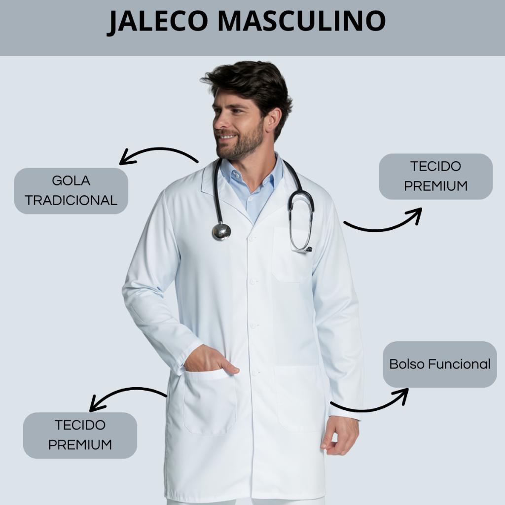 Jaleco Hospitalar Masculino Premium Oxford Manga Longa Branco Médico Enfermeiro Veterinário em Oferta na Shopee