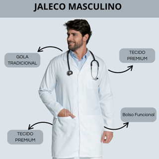 Jaleco Hospitalar Masculino Premium Oxford Manga Longa Branco Médico Enfermeiro Veterinário em Oferta na Shopee