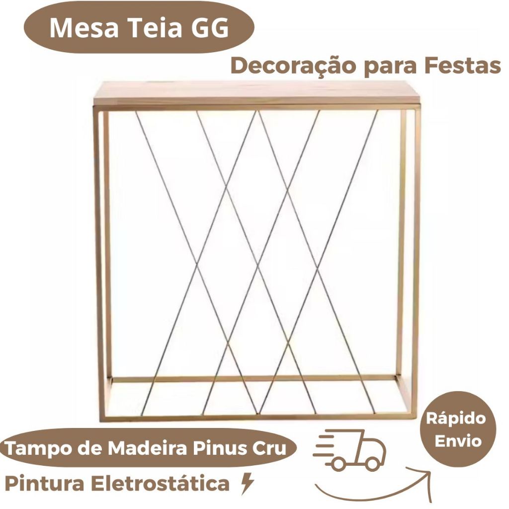 Mesa Teia GG Luxo Cruzada Quarteto Treliça Ferro + Madeira Pinus Para Festas Aniversario Decoração em Oferta na Shopee