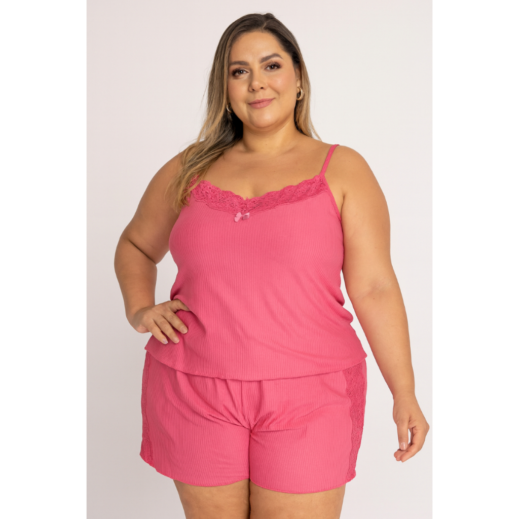 Baby Doll Feminino Plus Size Canelado Mid Size Conforto Pijama