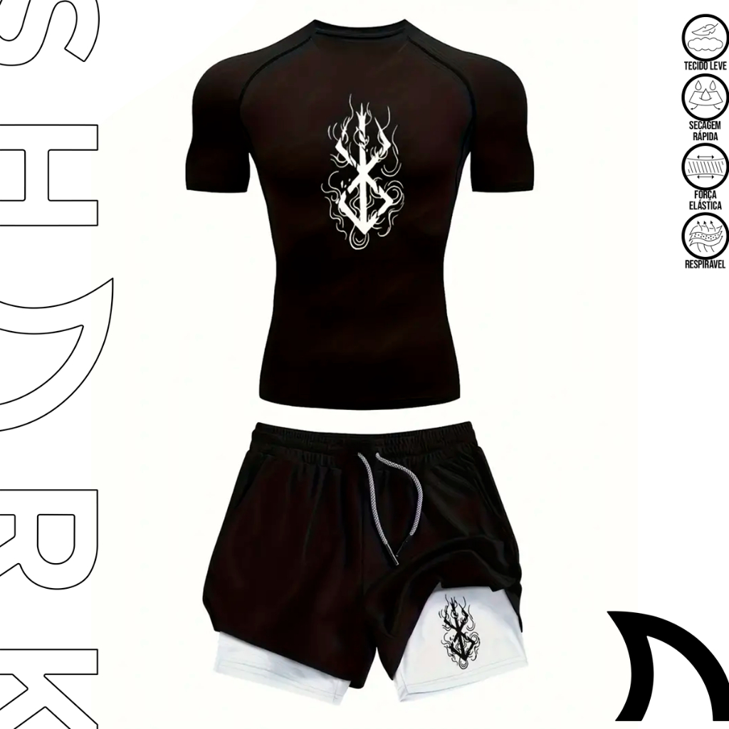 Kit Conjunto Camiseta E Short Bermuda 2 em 1 Esportivo Masculino Treino Academia Gym Luta Maromba