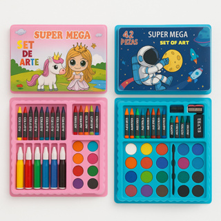 Kit Maleta de Colorir Aquarela Canetinha Lapis Giz de Cera Borracha Apontador 42 Peça Estojo Pintura em Oferta na Shopee