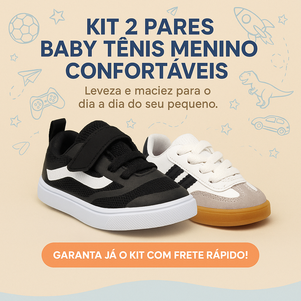 Kit 2 Tênis Baby Menino – Leveza e Maciez Para os Passeios de Familia - Garanta já o Kit! em Oferta na Shopee