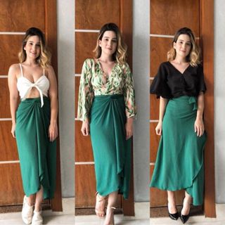 Saia Envelope Transpassada Varias Formas Midi Cintura Alta Moda Envagelica Praia Festas em Oferta na Shopee