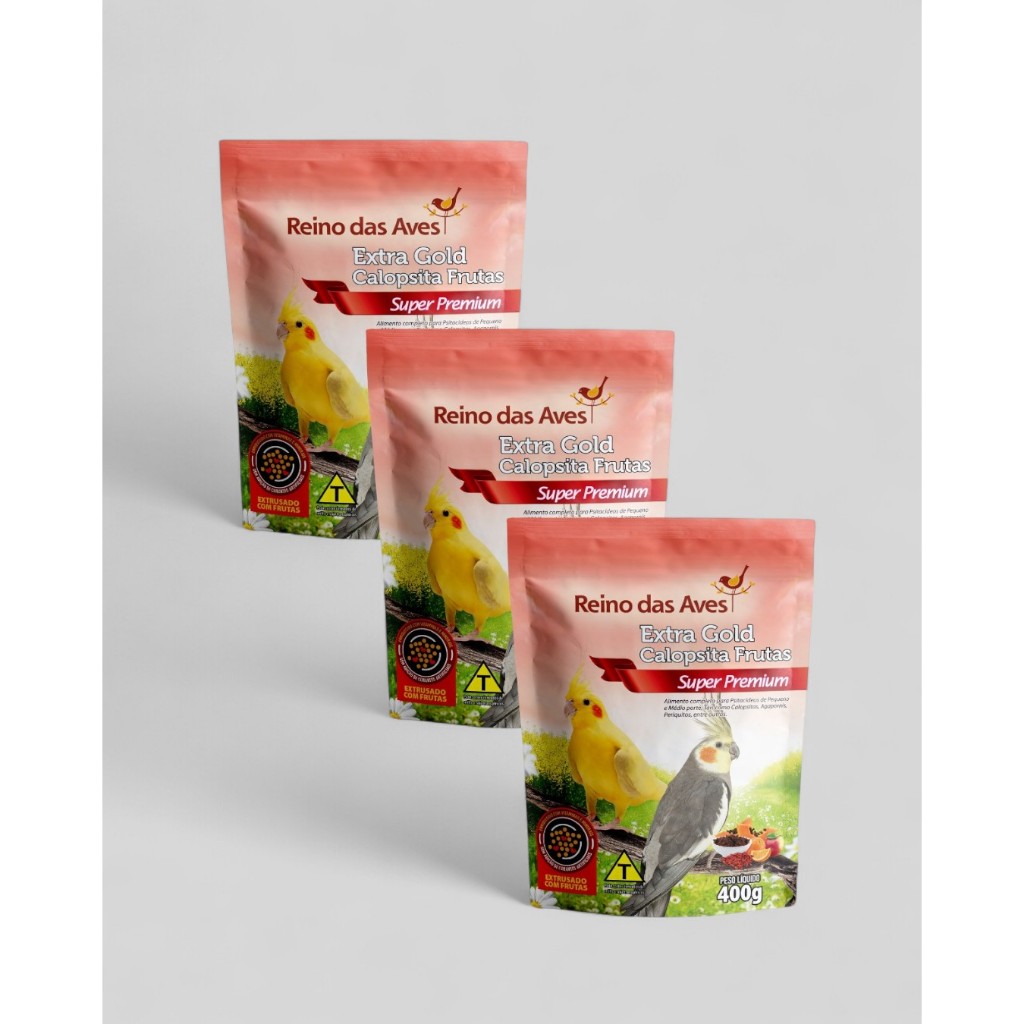 KIT 3 EXTRA GOLD CALOPSITA FRUTAS 400G em Oferta na Shopee