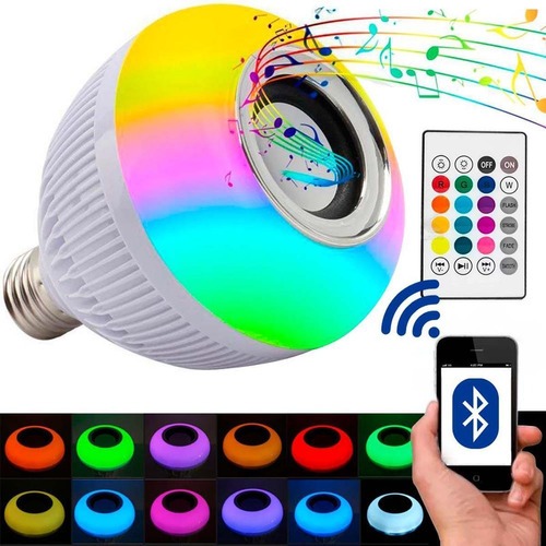 Lâmpada LED Bluetooth Caixa de Som Musical 12w Rgb Luzes Coloridas Controle Remoto