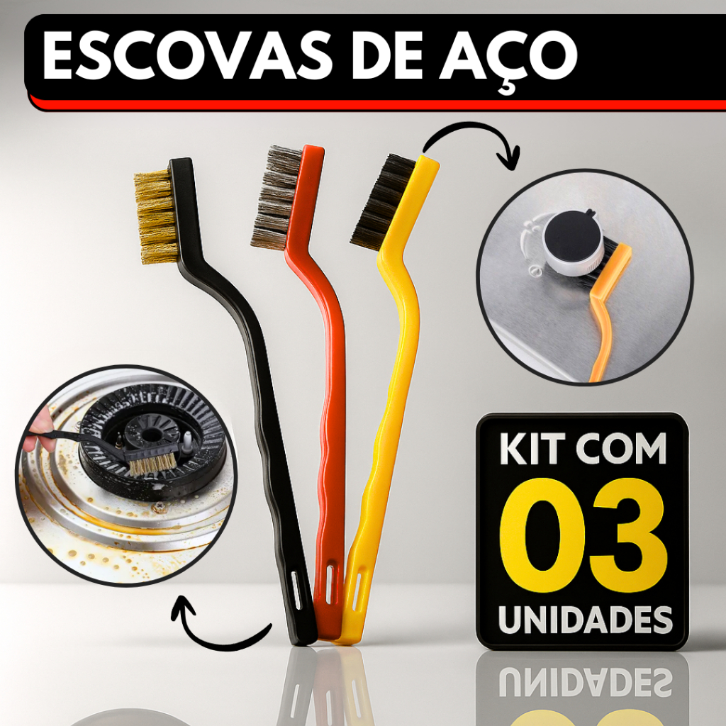 Kit 03 Escovas de Aço Para Limpeza Fio de Cobre Nylon Limpa Panela Fogão Grelha Cabo Longo de Plástico Multifuncional em Oferta na Shopee