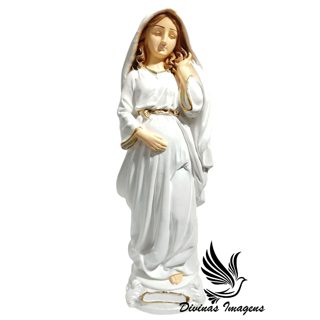 Imagem Nossa Senhora Grávida 30cm White Perolado Arte Sacra de Amor e Fé