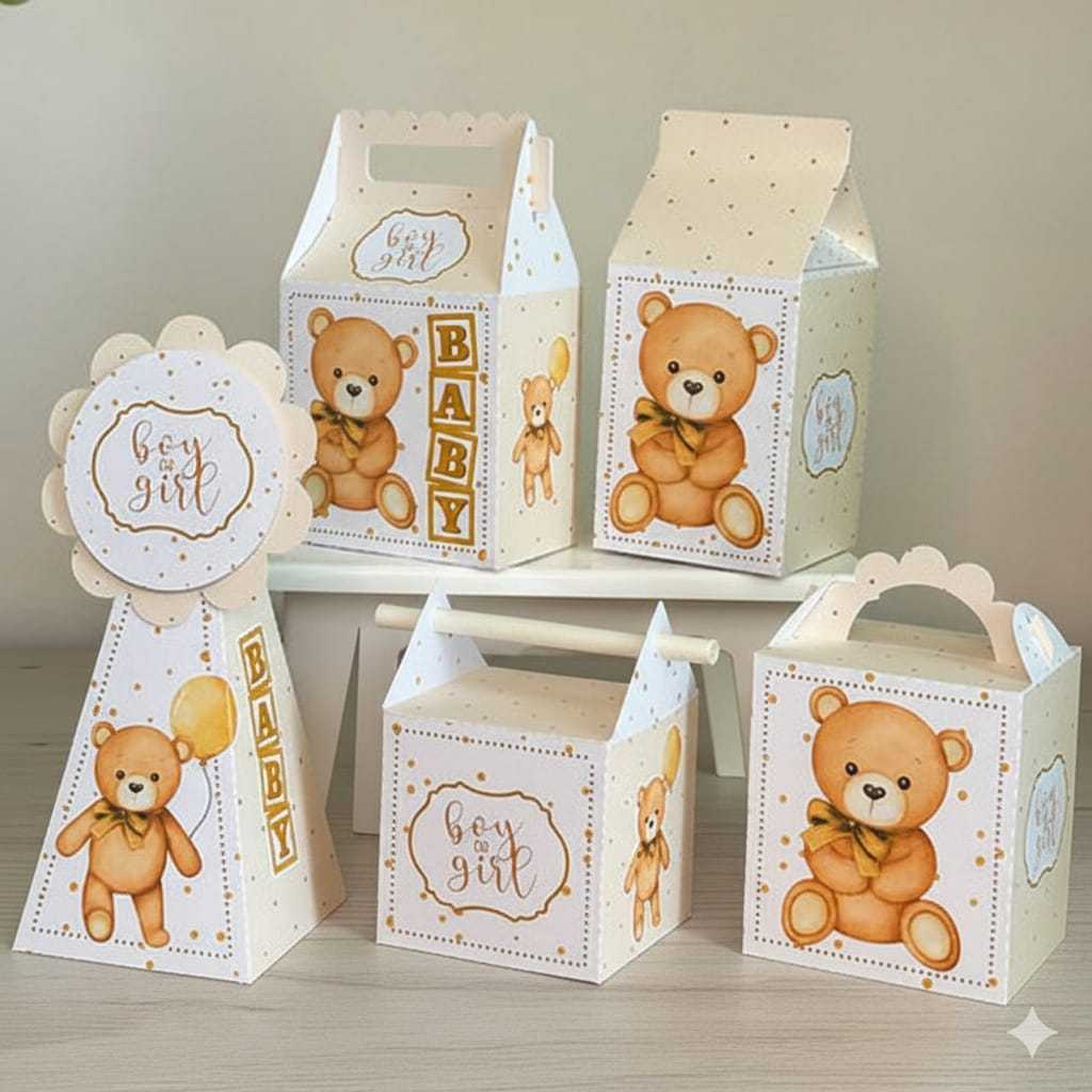 20 Caixas Personalizadas tema chá revelação ursinho, Lembrancinha chá revelação, Kit festa PEGUE E MONTE