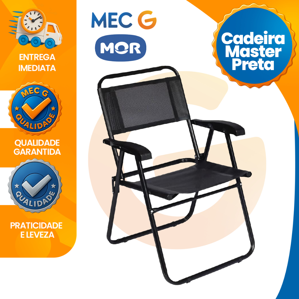 Cadeira de Praia Camping para Pesca Lazer Aço Preta Suporta Até 120Kg Leve Resistente Apoio de Braço