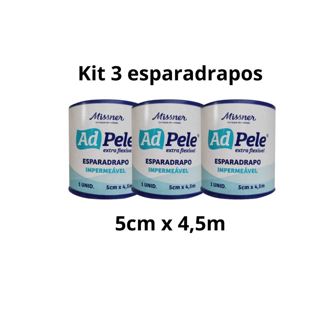 KIT 3 ESPARADRAPOS IMPERMEÁVEL MISSNER ADPELE 5CM X 4,5M ENVIO IMEDIATO