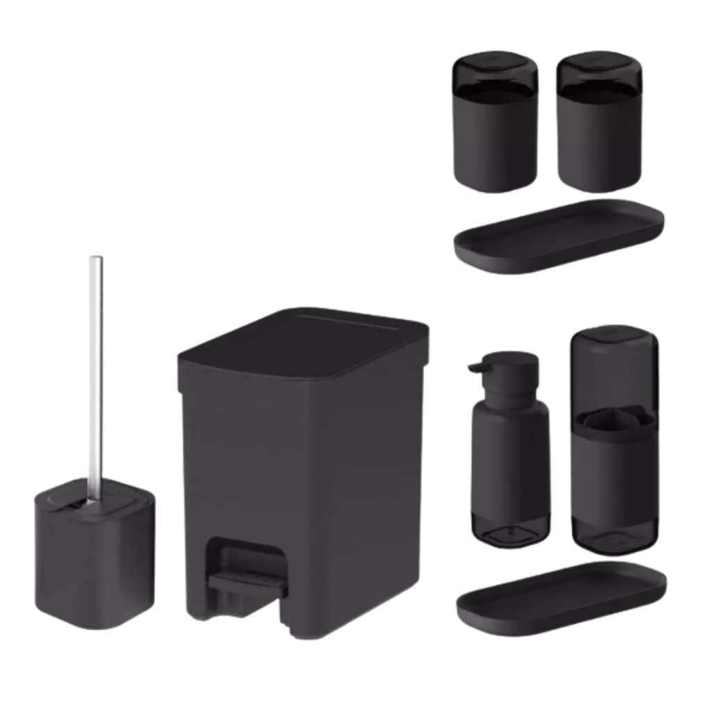 Kit Banheiro Completo Ou 8 peças Lixeira de Pedal, Escova Sanitária, Porta Escovas, Porta Sabonete em Oferta na Shopee