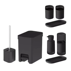 Kit Banheiro Completo Ou 8 peças Lixeira de Pedal, Escova Sanitária, Porta Escovas, Porta Sabonete