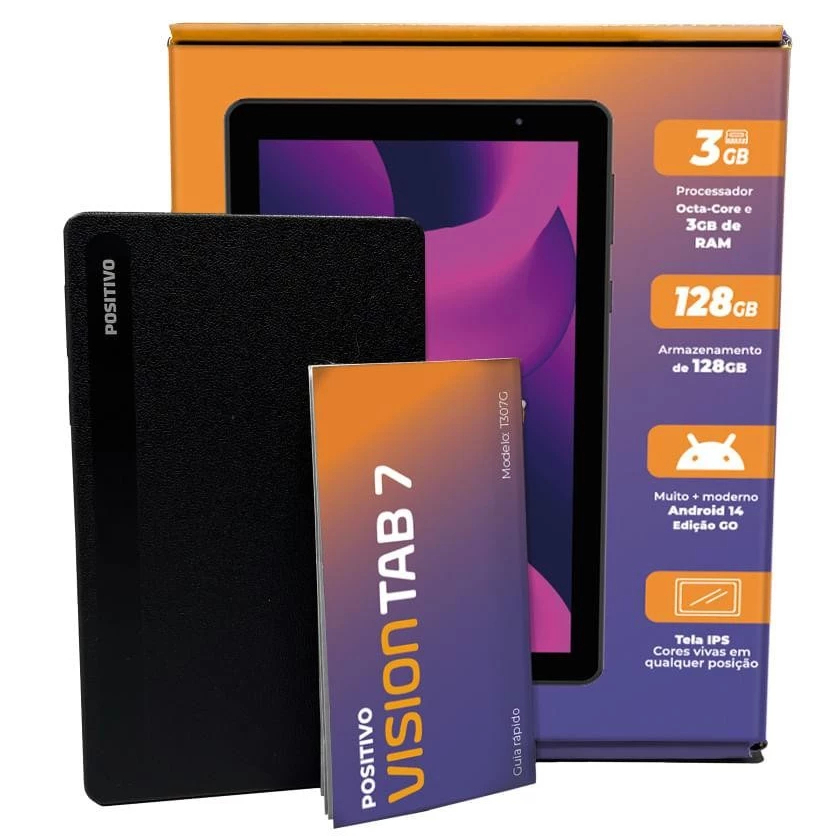 Tablet Positivo Vision TAB 7, 3GB RAM 128GB Octa-Core Android 14 Go Wi-Fi, Tela 7” IPS, 3100mAh em Oferta na Shopee