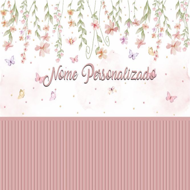 Papel de Parede Adesivo Jardim Encantado com Ripado Rosa Painel – Decoração para Quarto de Menina