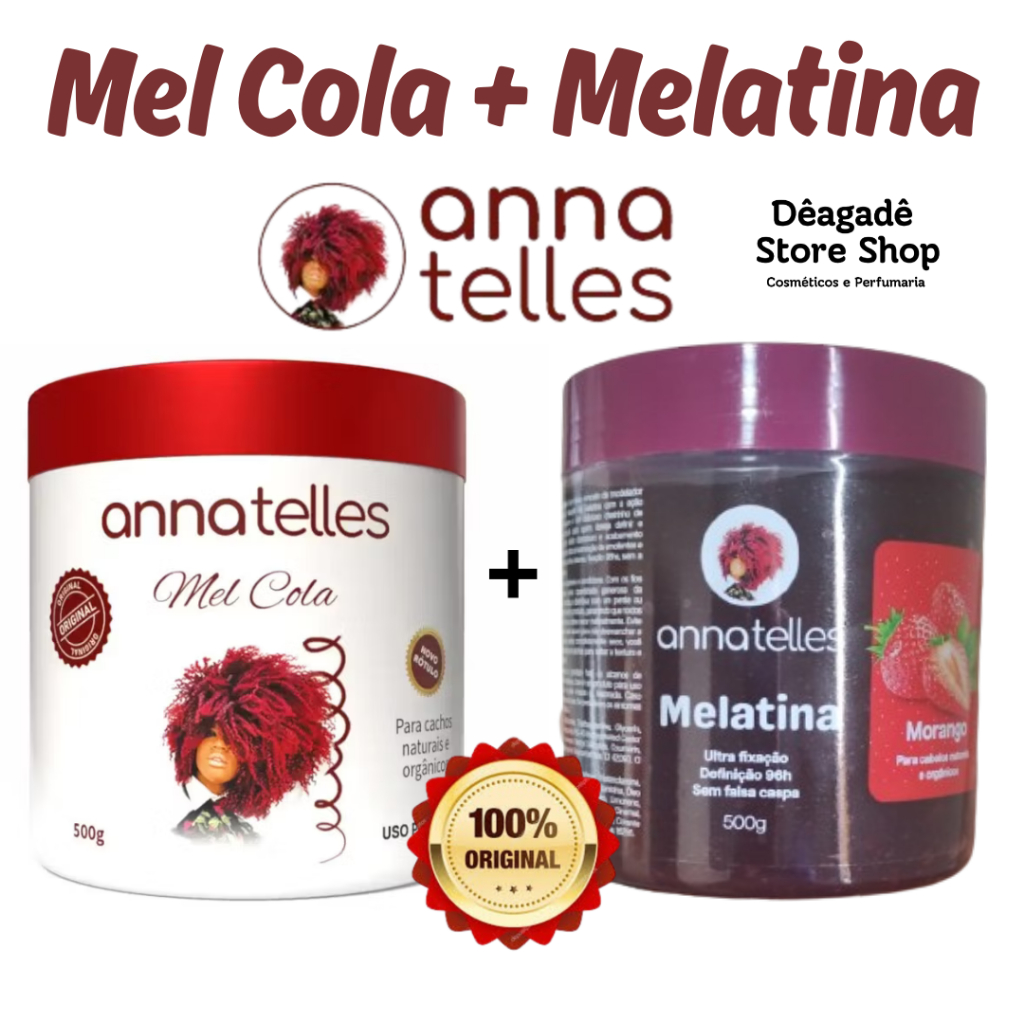 Mel Cola 500g + Melatina ou Mel Cola Abacate + Melatina 500g - Anna Telles Definição Cachos e Crespos