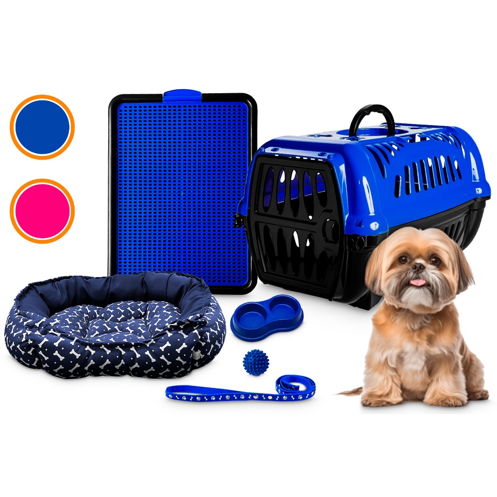 Kit Caminha Caixa De Transporte Para Cachorro E Gato Completo Com Comedouro Coleira