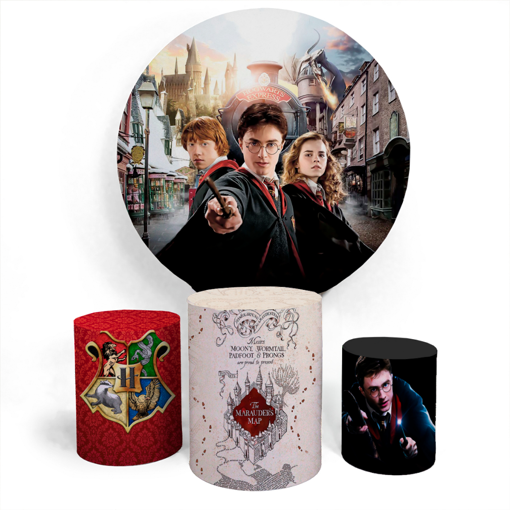 Trio Capa Cilindro Veste Facil E Capa Painel Circular Tematico Festa Decorativa Harry O Bruxo