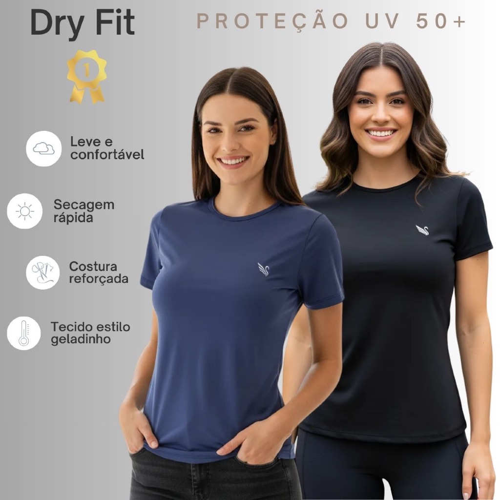 Kit 2 Camiseta Feminina Dry fit Blusas Camisas Para Academia Uv 50 do P ao G2 em Oferta na Shopee