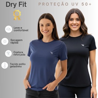Kit 2 Camiseta Feminina Dry fit Blusas Camisas Para Academia Uv 50 do P ao G2 em Oferta na Shopee