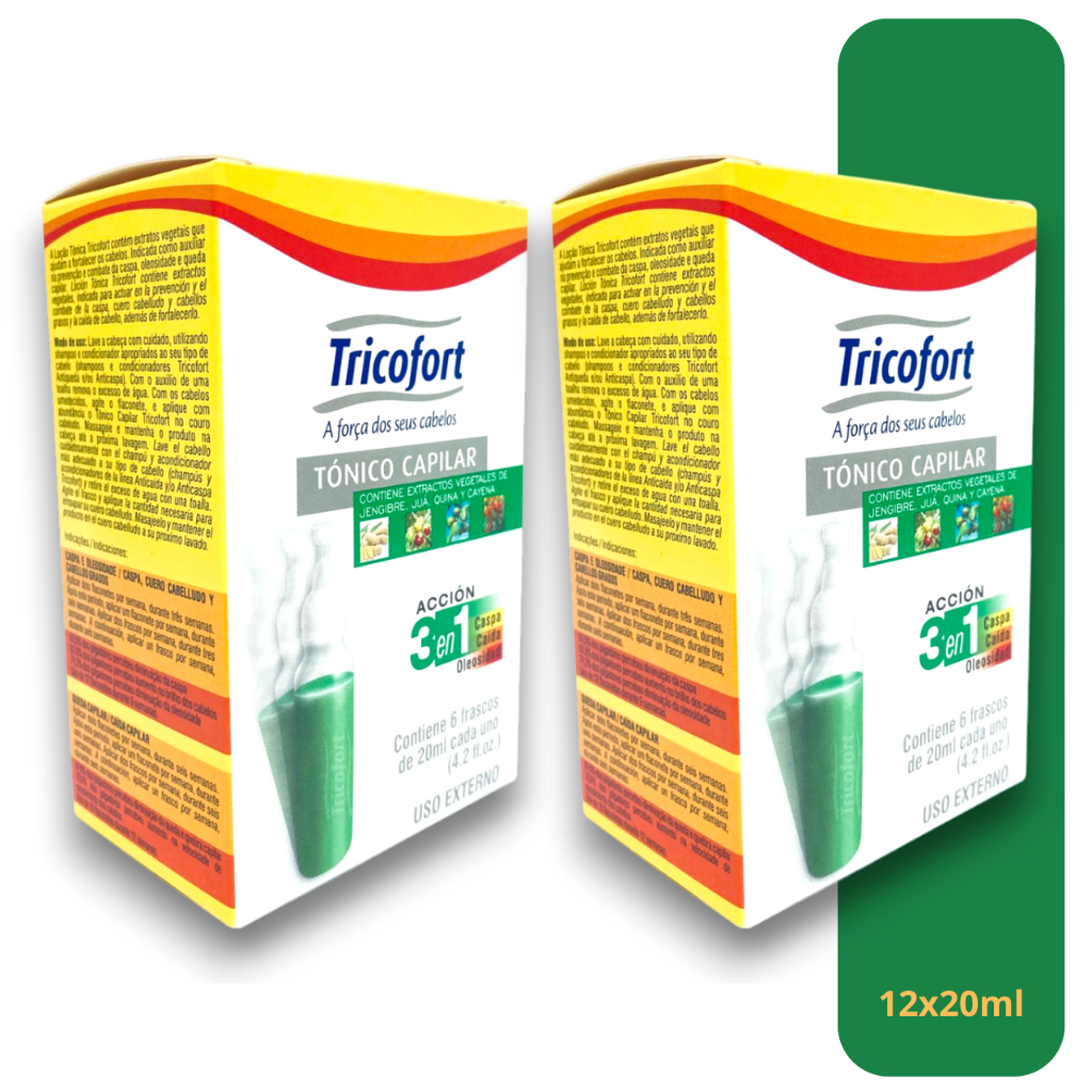 Tônico Capilar Ação 3 em 1 Caspa / Queda / Oleosidade 20ml Tricofort - Caixa C/12 Ampolas em Oferta na Shopee