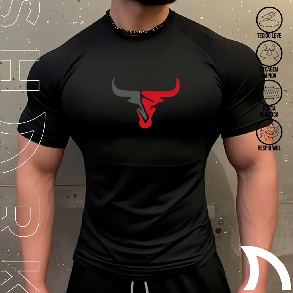 Camiseta Masculina Compressao Academia Treino Cross Fit Gym Esportivo Cabeça De Touro Corrida Body