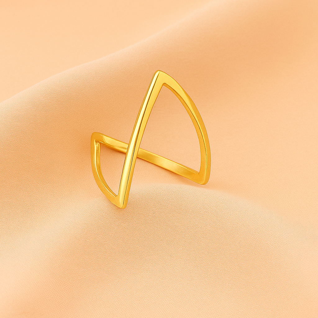 Anel Aberto Feminino Regulável Estilo Geométrico V Minimalista com Garantia Folheado a Ouro 18k