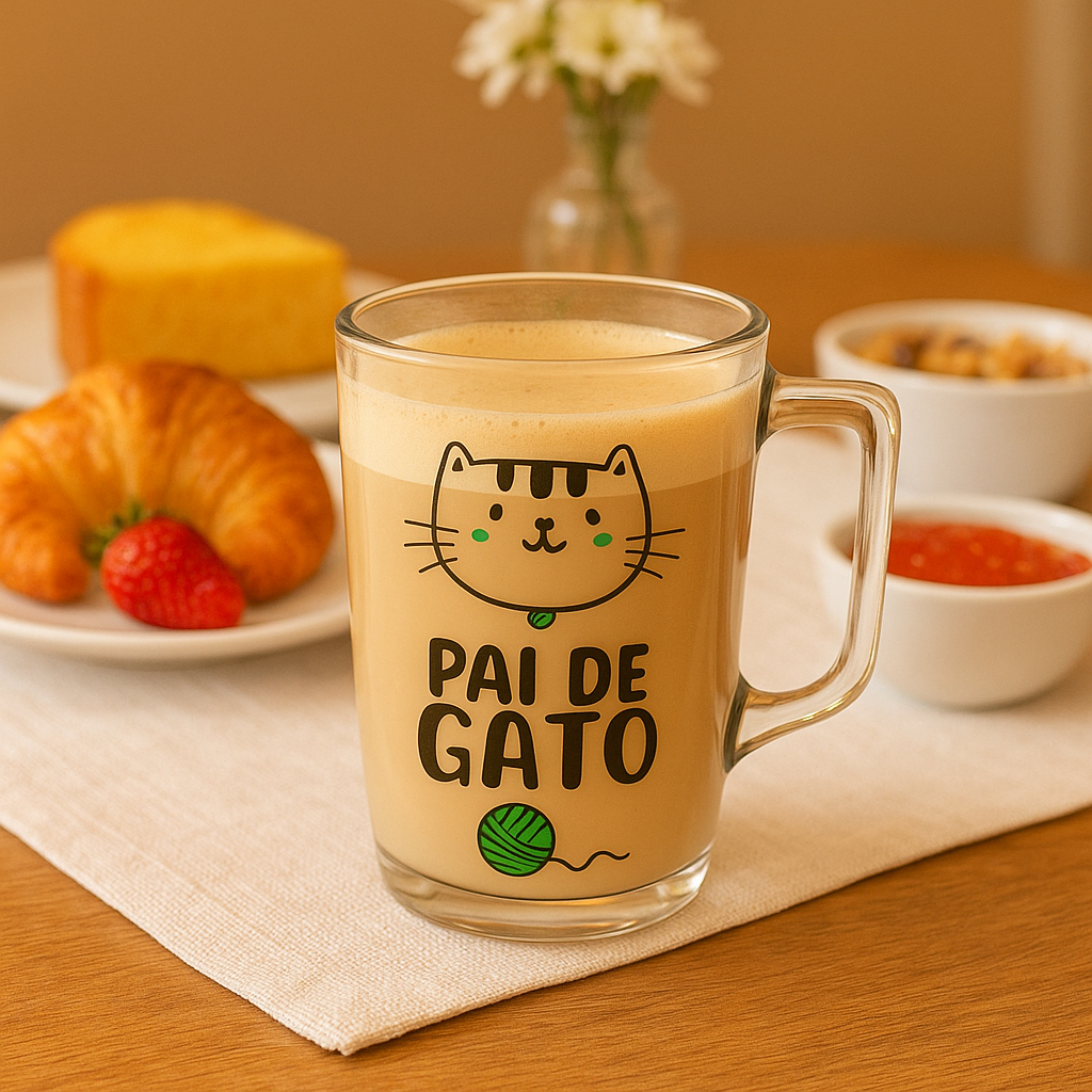 Caneca Para Café Milão, Caneca de Vidro Com Estampa Pai de Gato 330ml - Ruvolo em Oferta na Shopee
