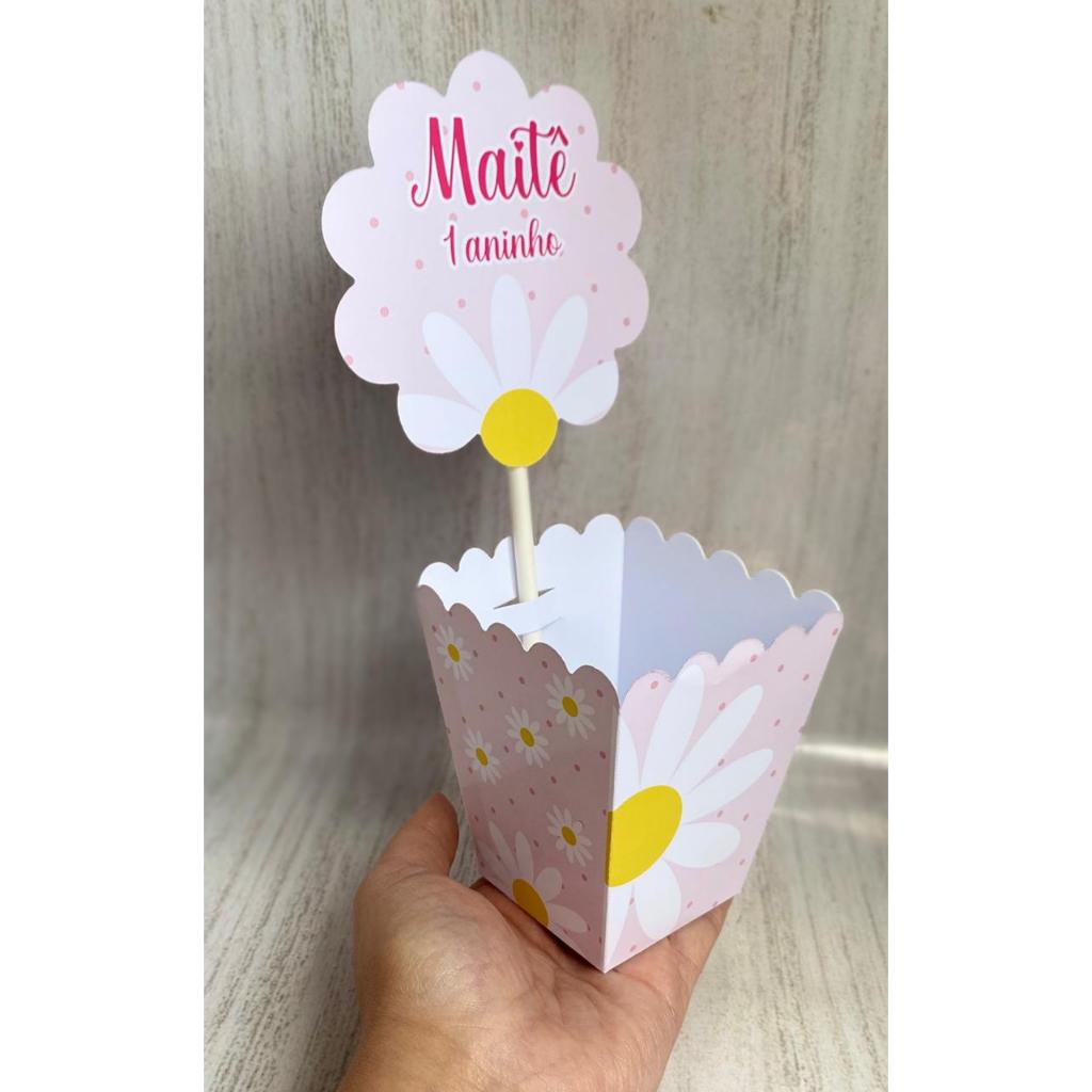 Centros de mesa/Cachepot Margaridas ROSA/Personalizado com Nome | Cachepot Festa Infantil Chá Aniversário Decoração
