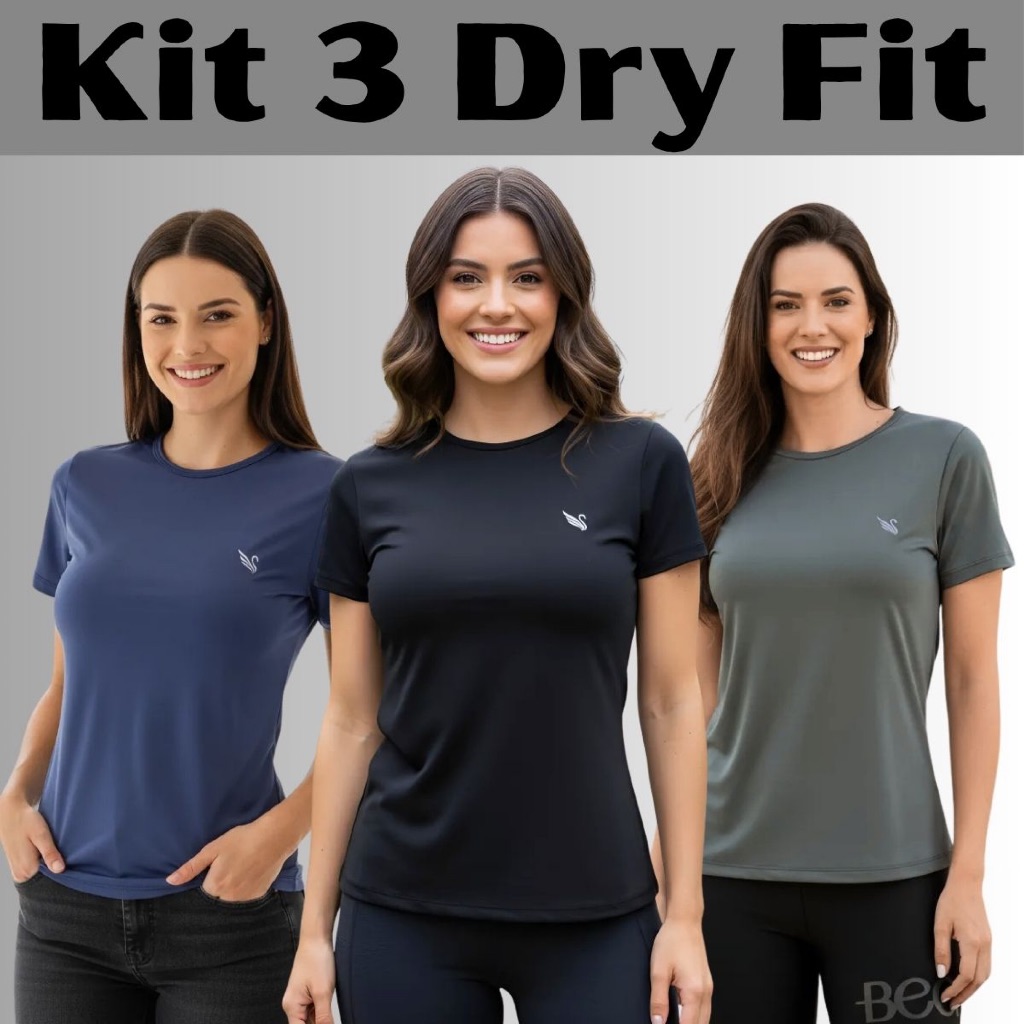 Kit 3 Blusa Feminina Proteção Uv camisas Academia Treino Dry fit P ao G2 em Oferta na Shopee