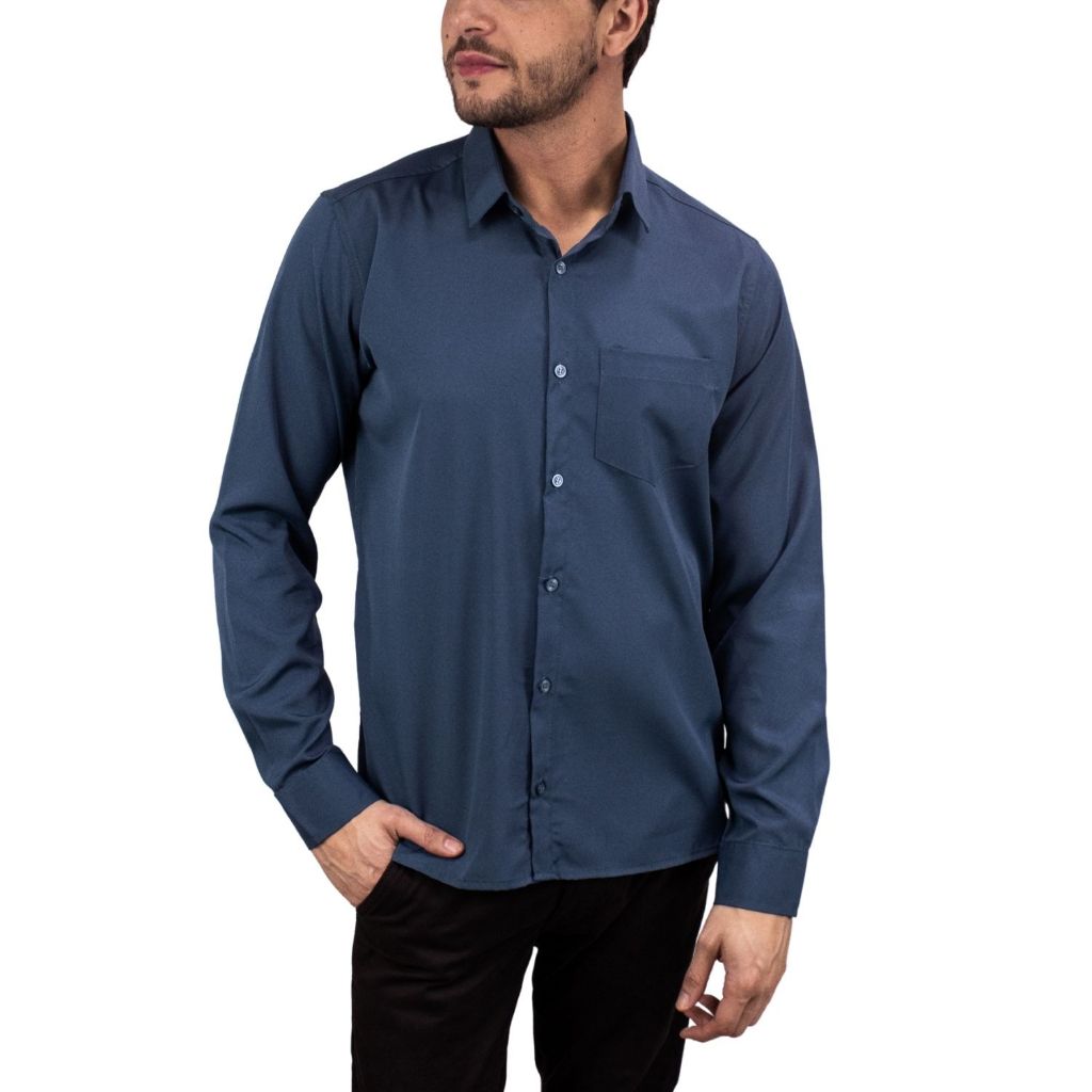 Camisa Social Masculina Manga Longa Forma Tradicional Não Amassa