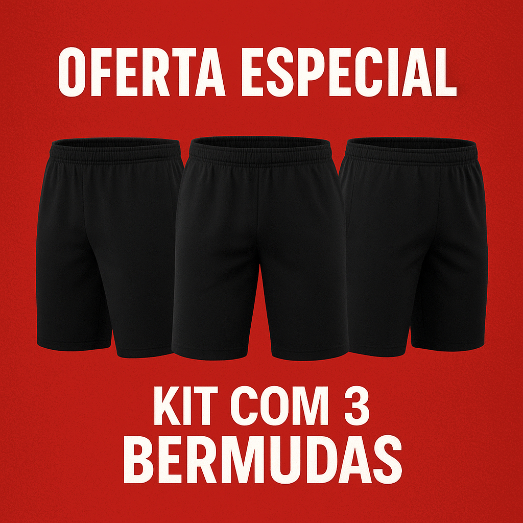 Imagem kit com 3 bermudas futebol salão campo masculino futsal shorts calção (TRES) liso poliester presidio concurso policia