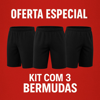 kit com 3 bermudas futebol salão campo masculino futsal shorts calção (TRES) liso poliester presidio concurso policia em Oferta na Shopee