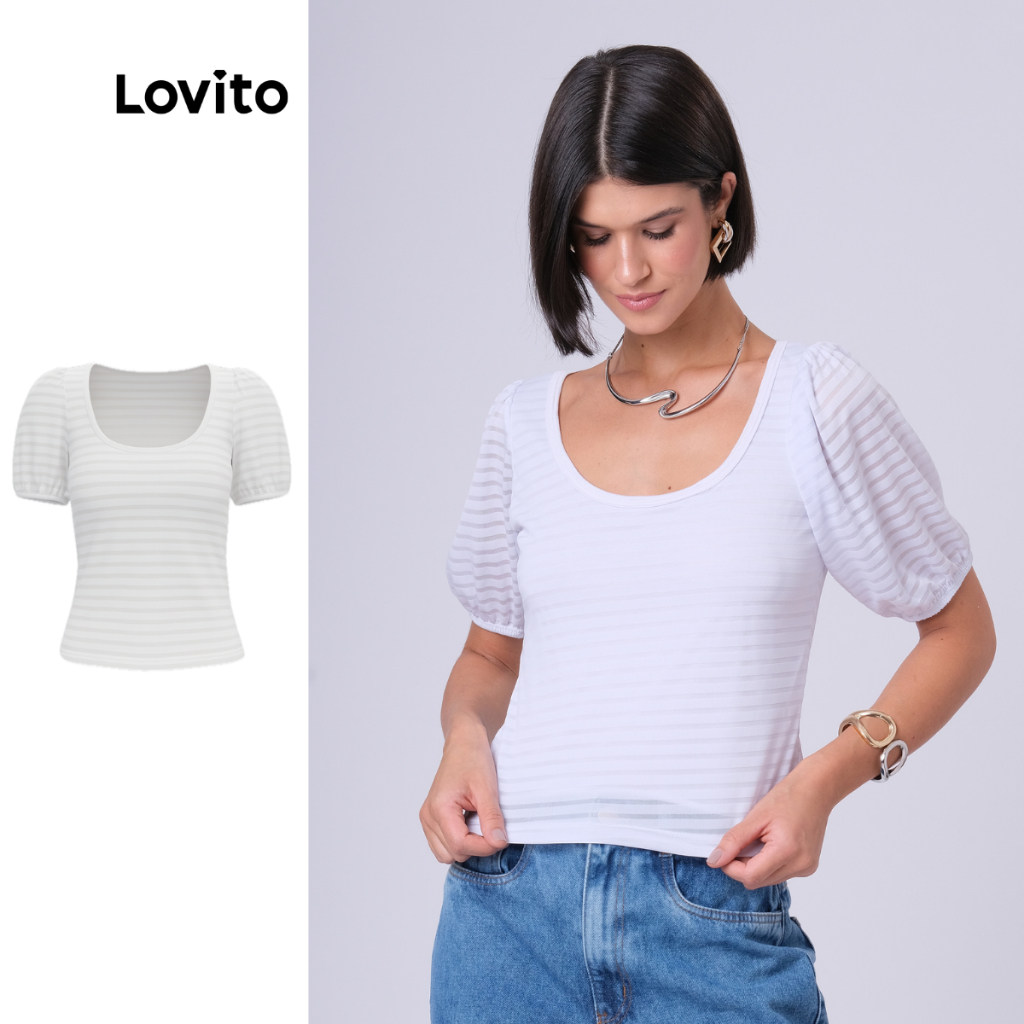Lovito Camiseta Duplo Tecido Manga Curta Basica Feminina LB237BRL266