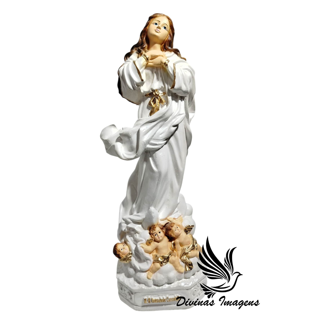 Imagem Nossa Senhora Imaculada Conceição 30cm White Perolado Arte Sacra de Luxo