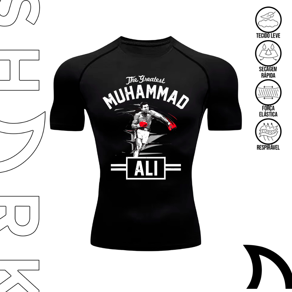 Camiseta Compressao Apertada Masculina Academia Treino Luta Boxe Boxing Lutador Ali Muhammad Gym Body
