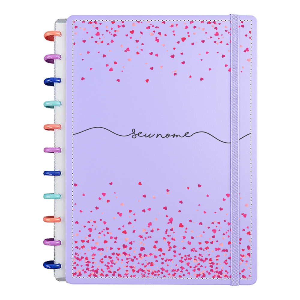 Caderno Personalizado com Nome | Folhas Removíveis A4 A5 | Capa Dura | Tema Chuva de Corações em Oferta na Shopee