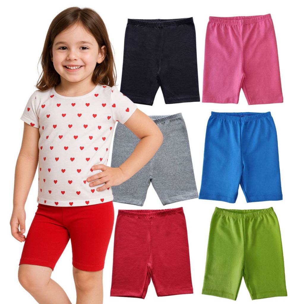 Kit com 3 Bermuda Ciclista Infantil Short Verão Menina Tamanho 1 a 10 Anos