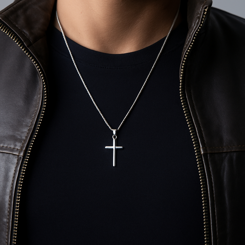 Correntinha Masculina Banhada A Prata 925  com Pingente Cruz Palito em Oferta na Shopee